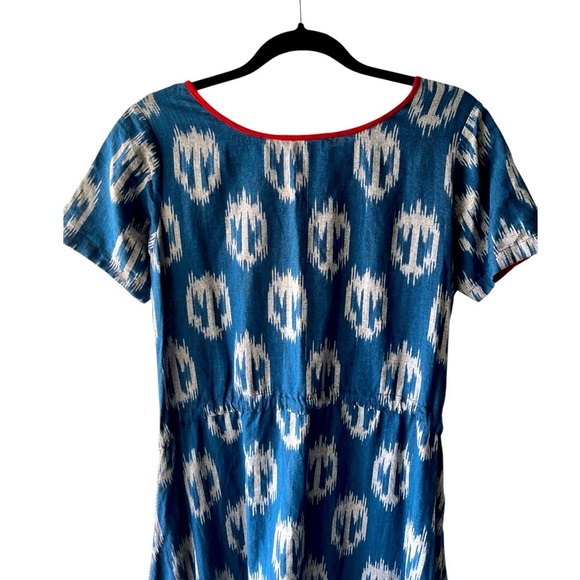 Yell Boho Linen Ikat Print Harem Drop Crotch Jumpsuit Blue Relaxed Festival M - Picture 8 of 12